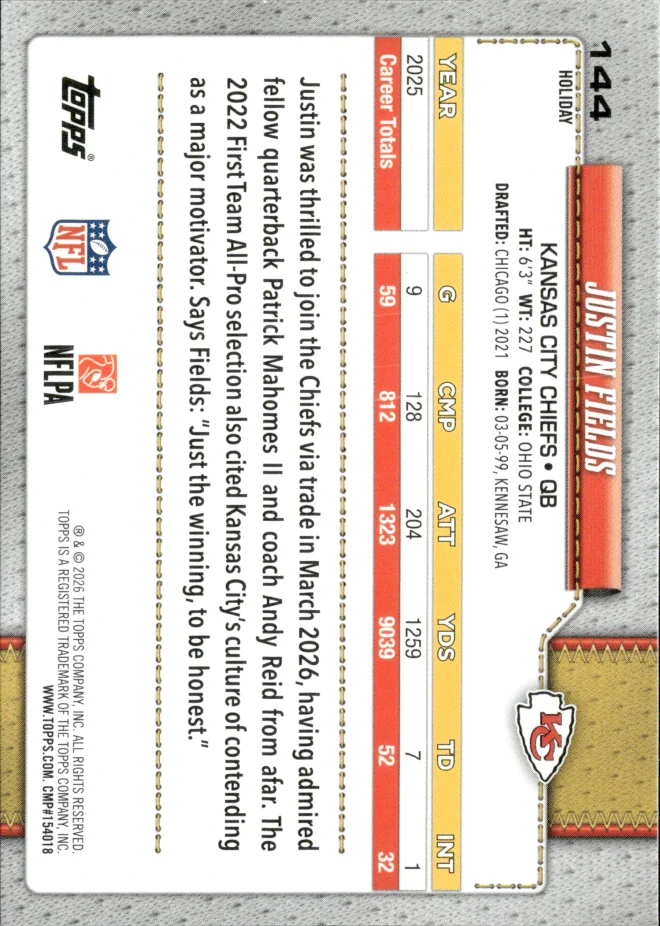 Justin Fields card back