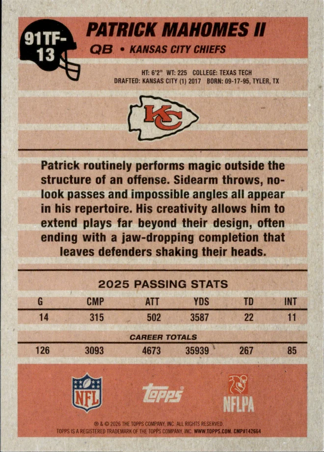 Patrick Mahomes II card back