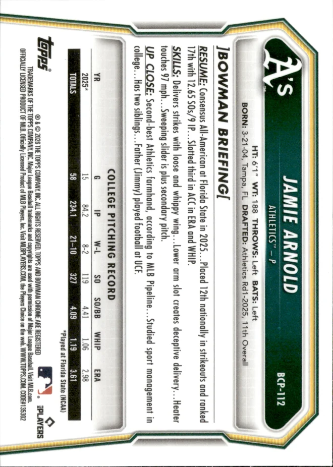Jamie Arnold card back
