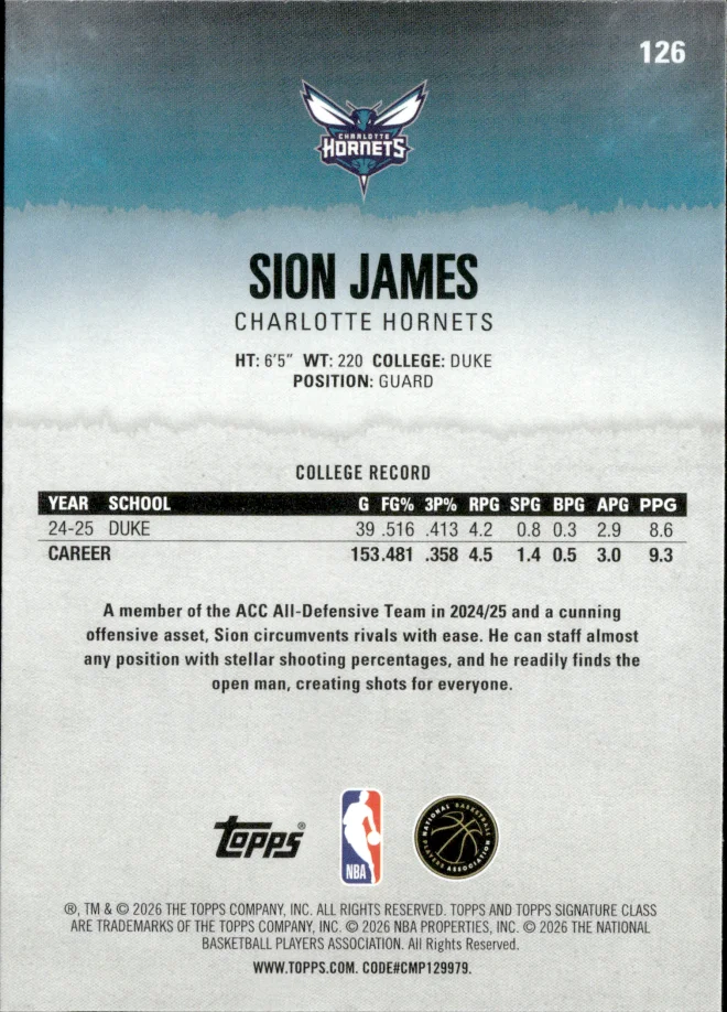 Sion James card back