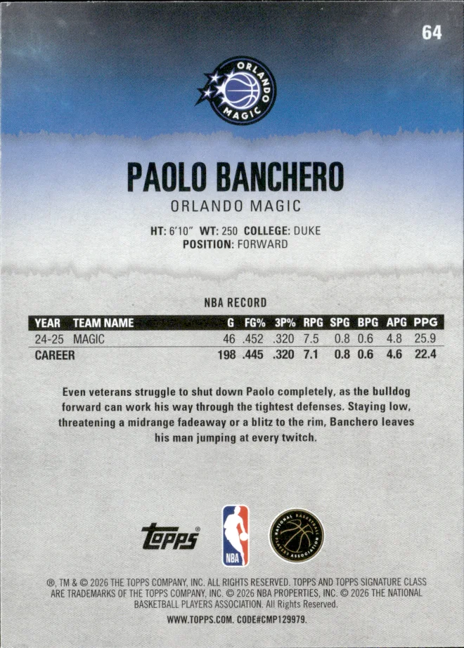 Paolo Banchero card back