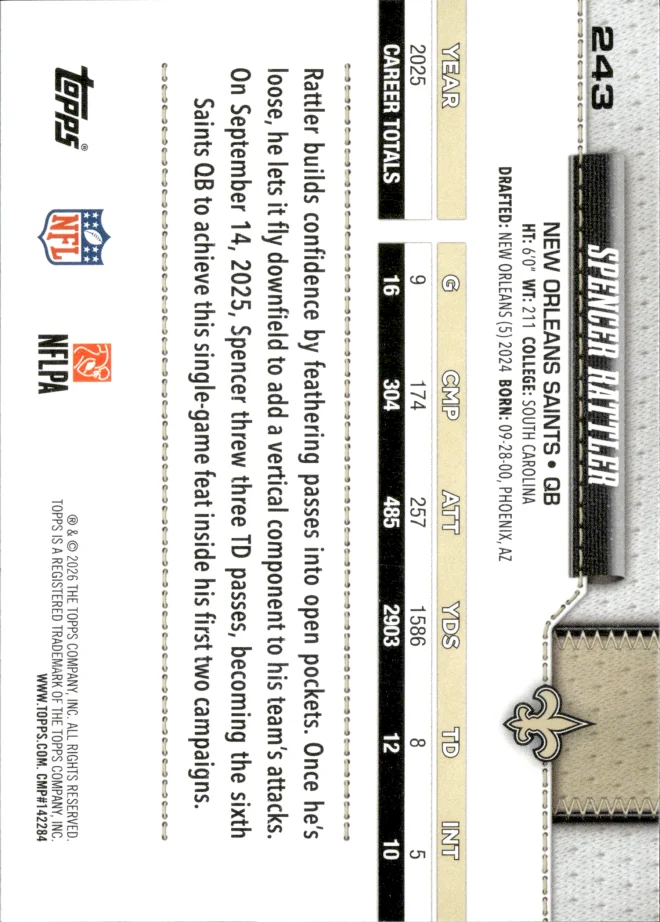 Spencer Rattler card back