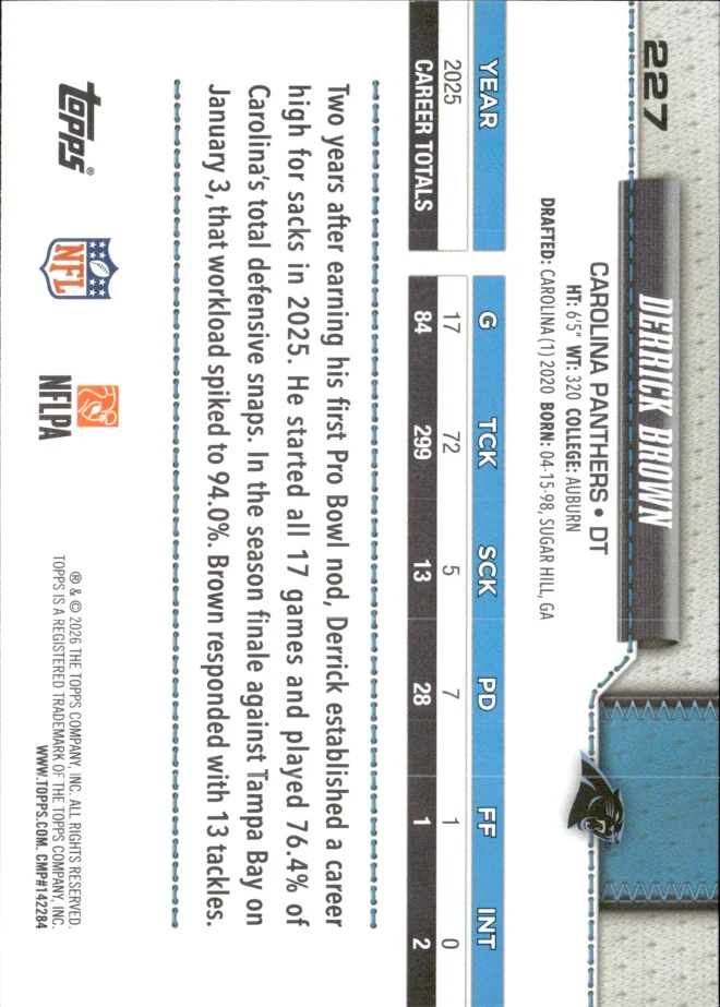 Derrick Brown card back