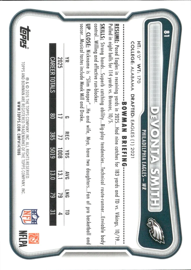 DeVonta Smith card back