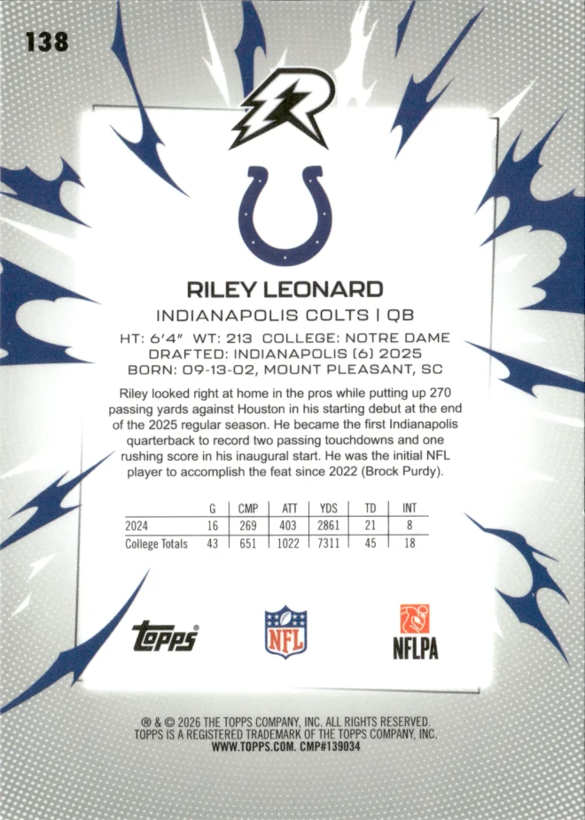 Riley Leonard card back