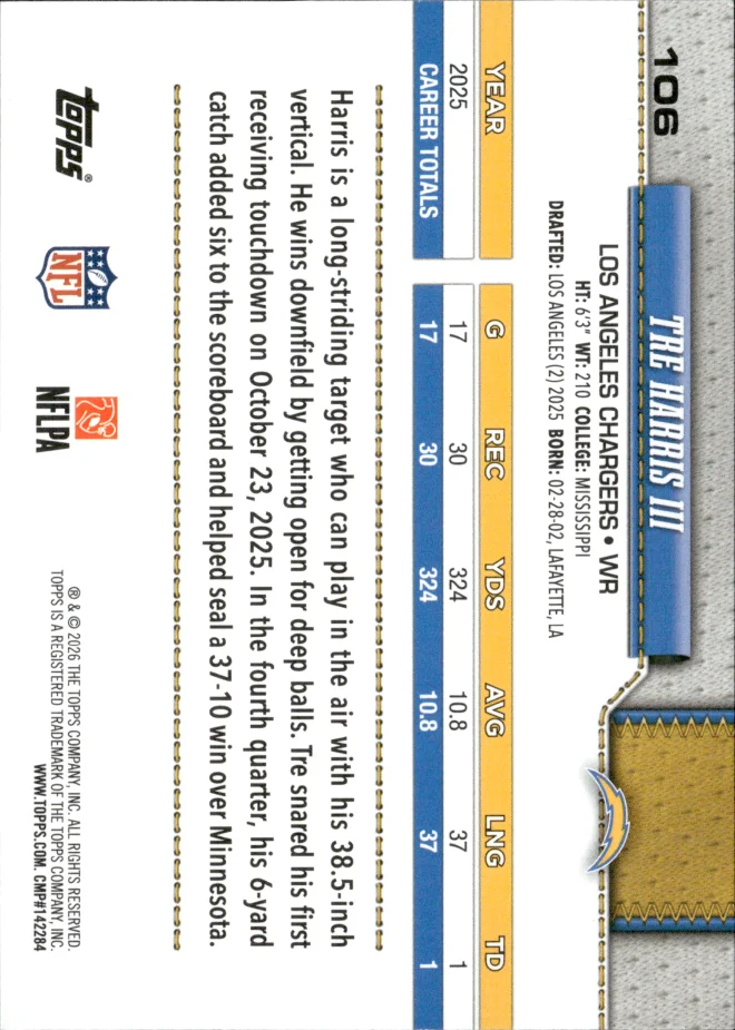 Tre Harris III card back