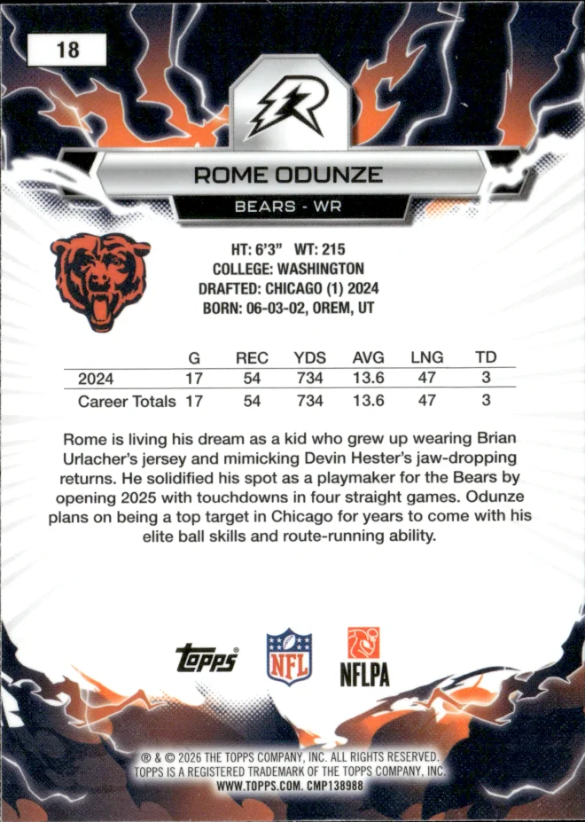 Rome Odunze card back