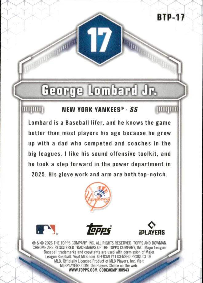 George Lombard Jr. card back
