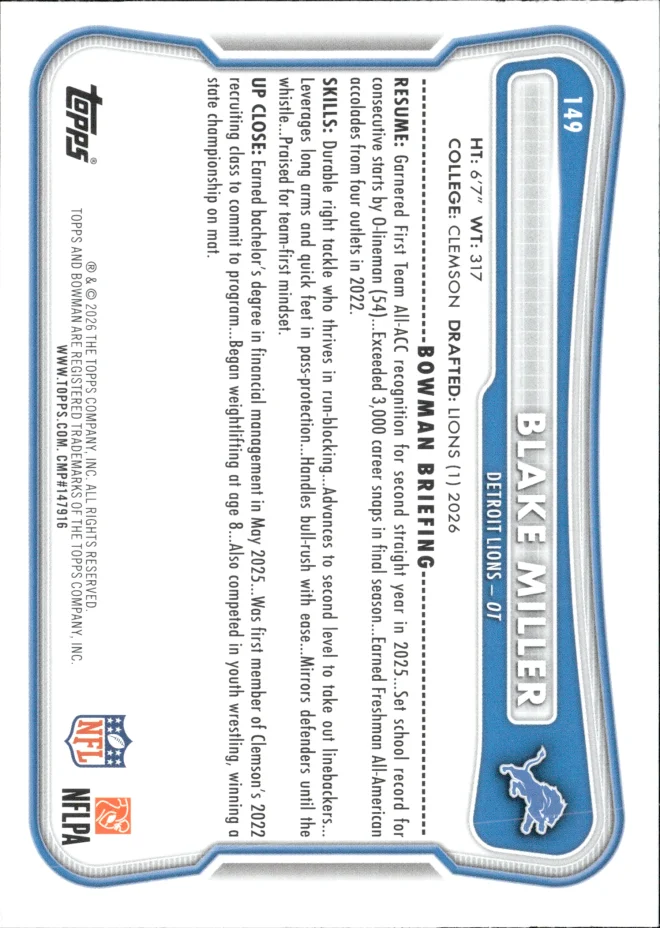Blake Miller card back
