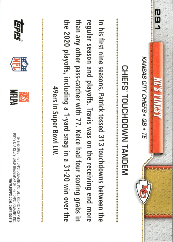 Patrick Mahomes / Travis Kelce card back
