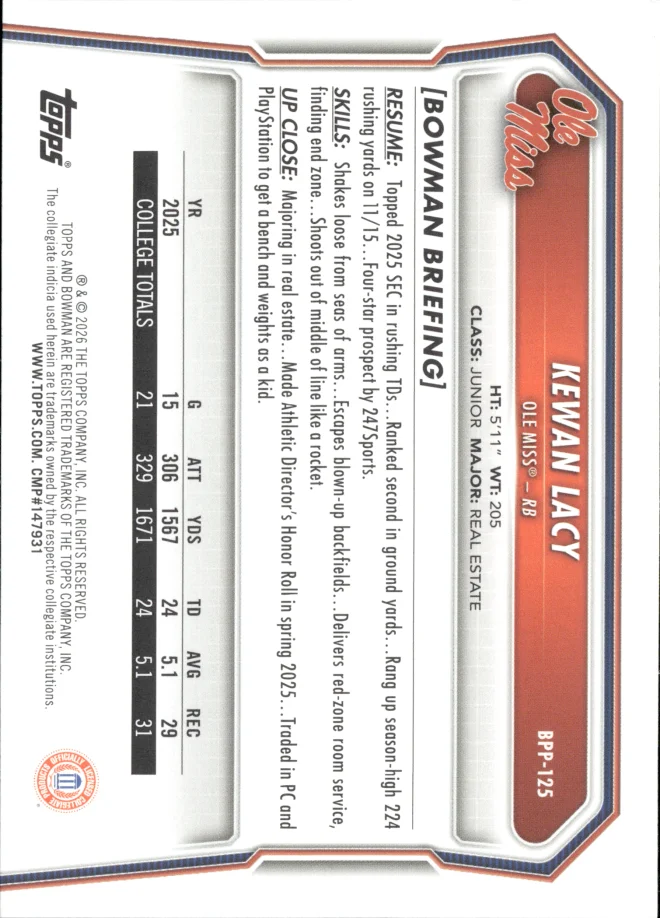 Kewan Lacy card back