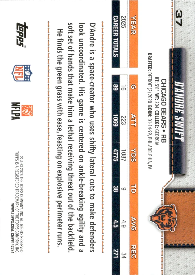 D'Andre Swift card back