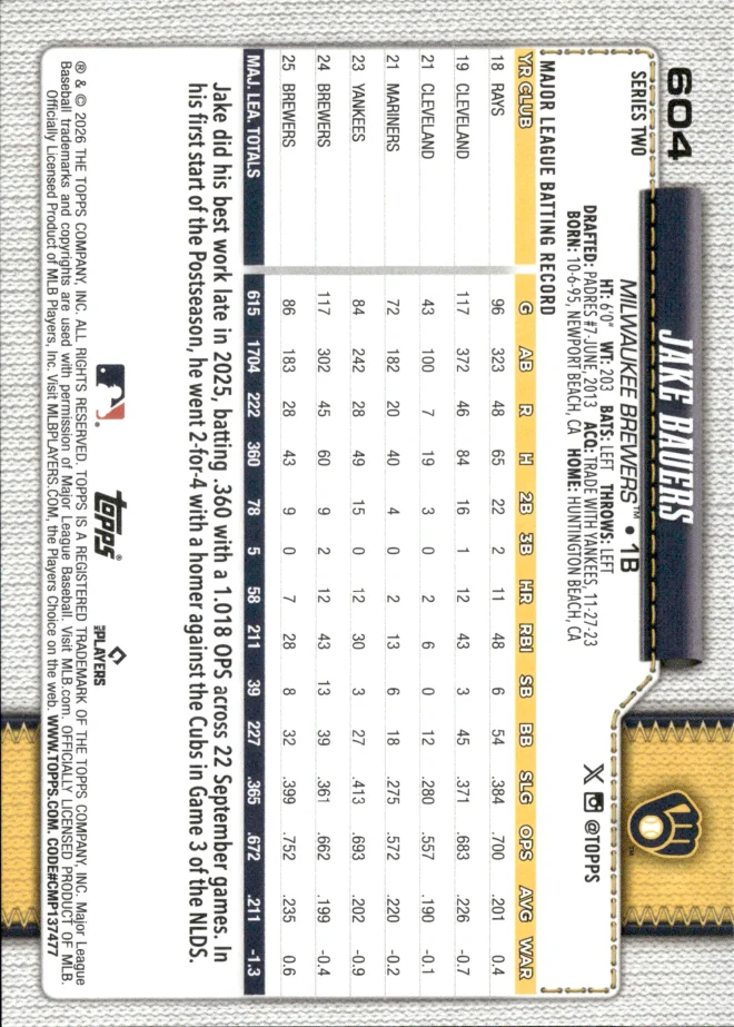 Jake Bauers card back