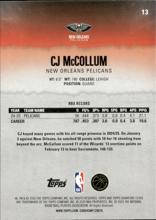 CJ McCollum card back