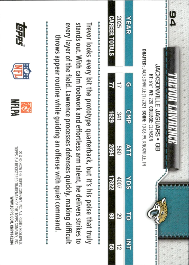 Trevor Lawrence card back