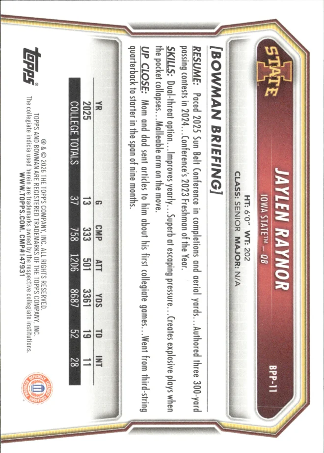 Jaylen Raynor card back