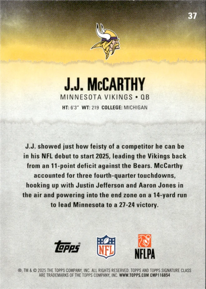J.J. McCarthy card back