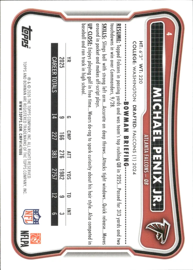 Michael Penix Jr. card back