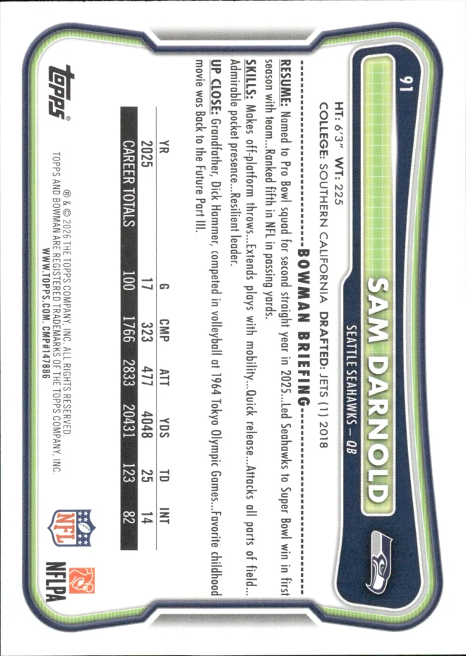 Sam Darnold card back