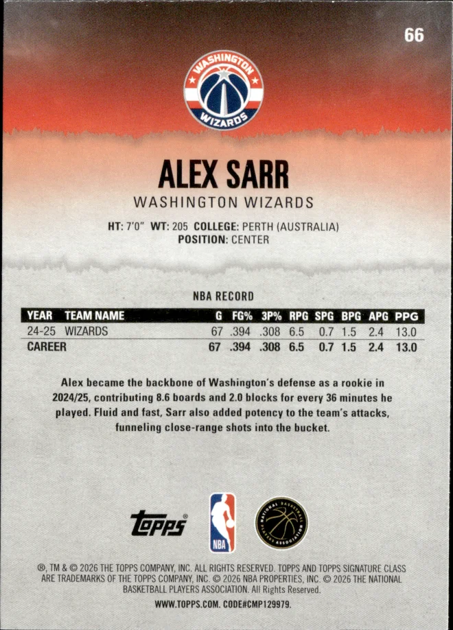 Alex Sarr card back