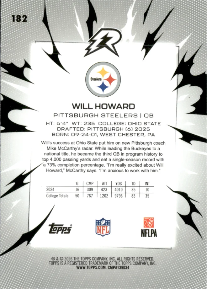 Will Howard card back
