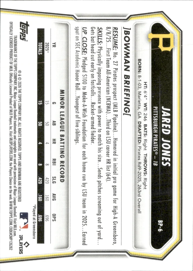 Jared Jones card back