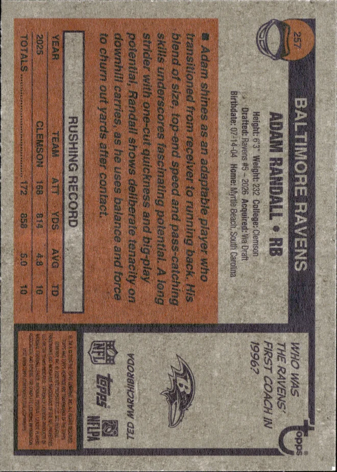 Adam Randall card back