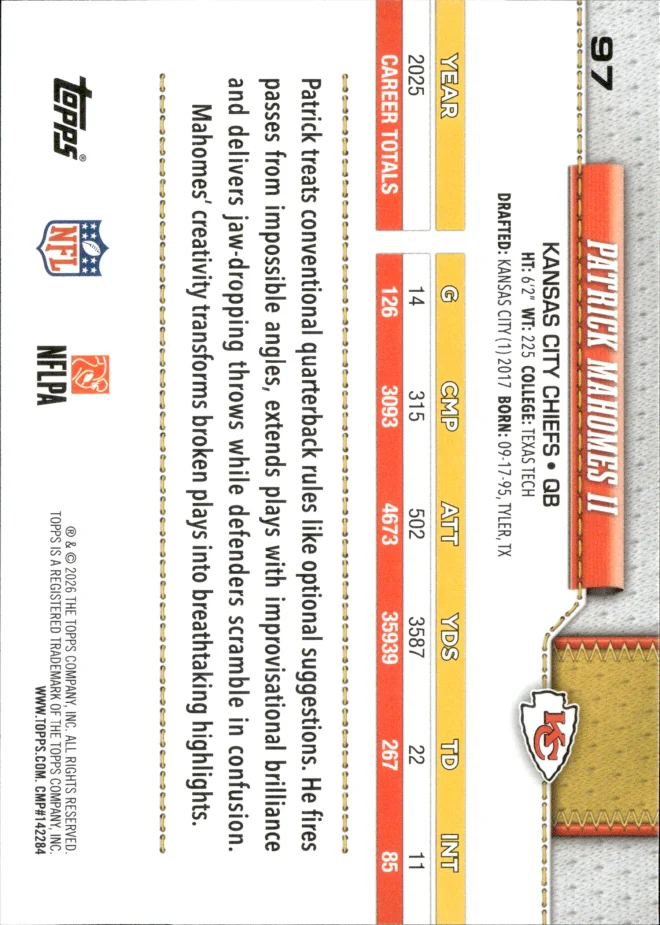 Patrick Mahomes II card back