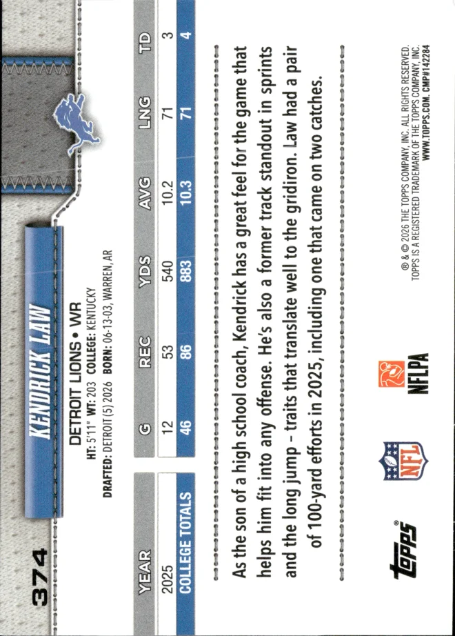 Kendrick Law card back