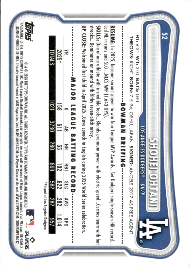 Shohei Ohtani card back