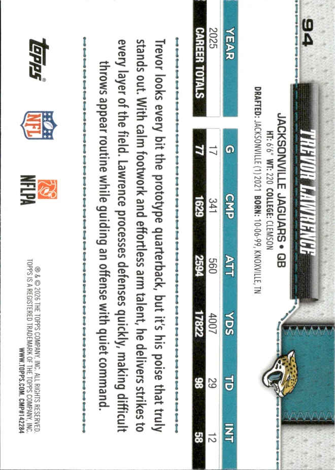 Trevor Lawrence card back