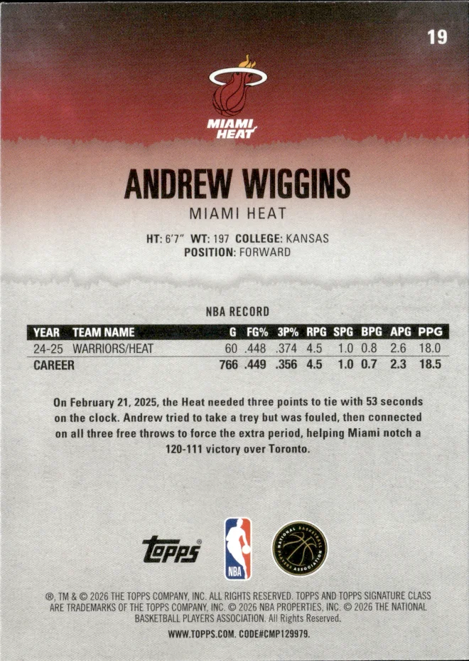 Andrew Wiggins card back