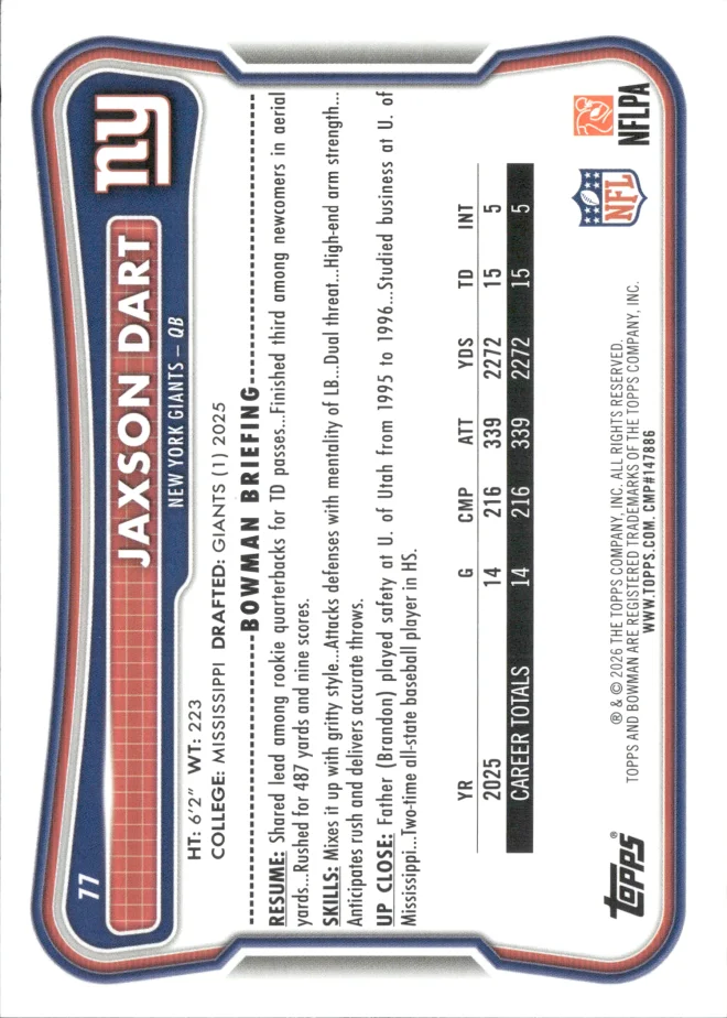 Jaxson Dart card back