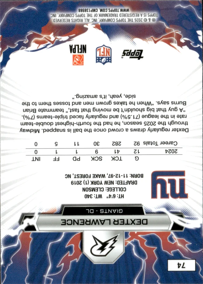 Dexter Lawrence card back