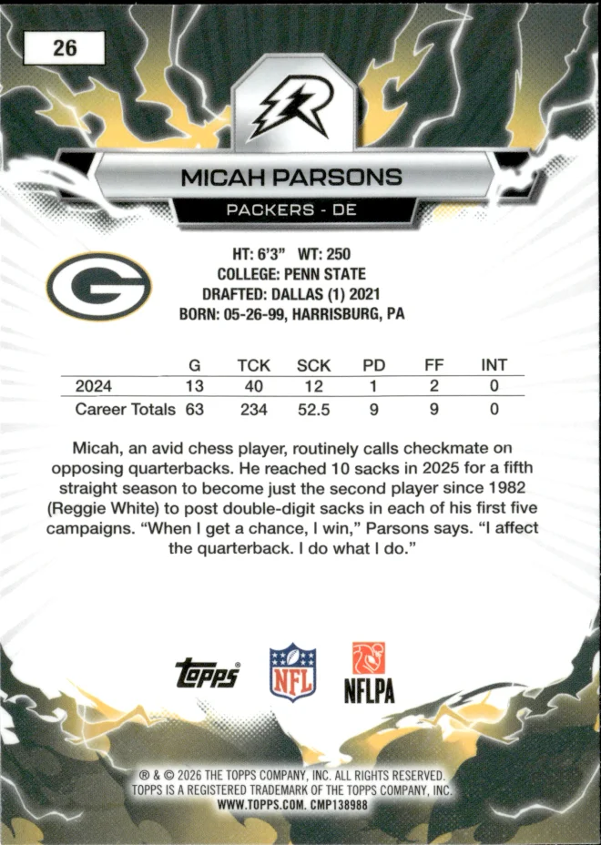 Micah Parsons card back