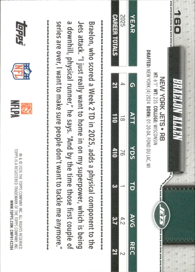 Braelon Allen card back