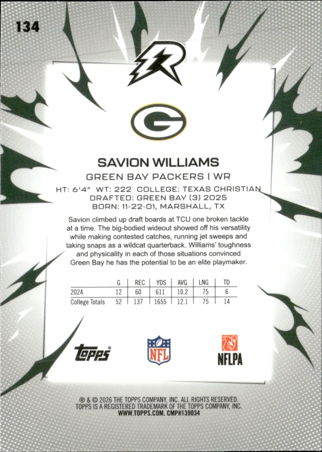 Savion Williams card back