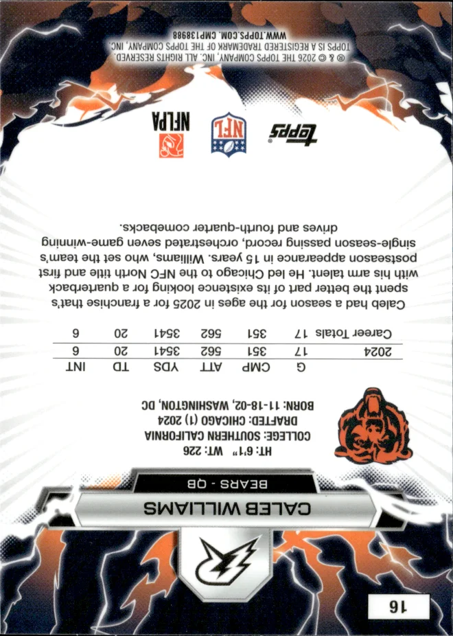 Caleb Williams card back
