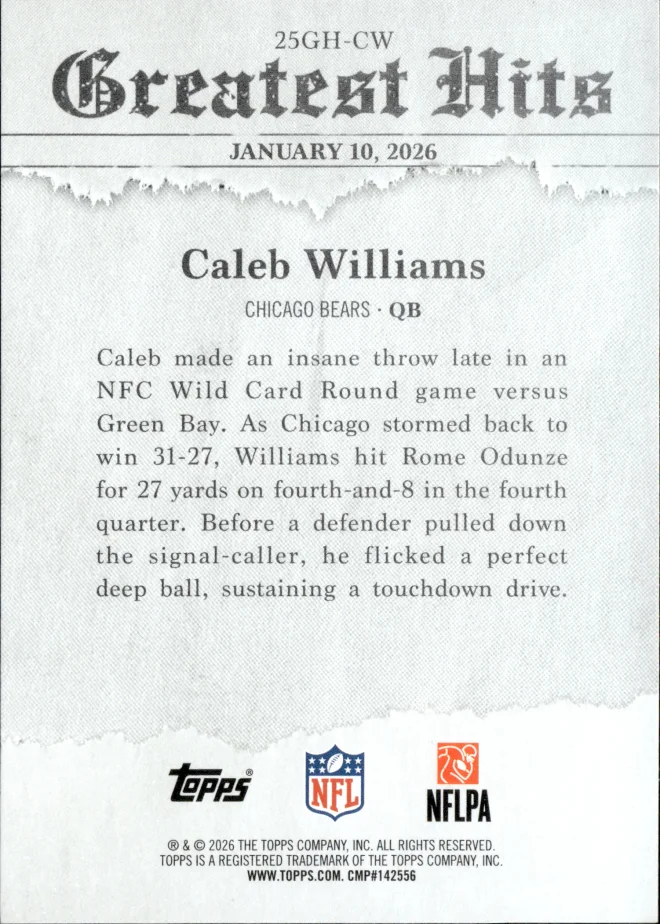 Caleb Williams card back
