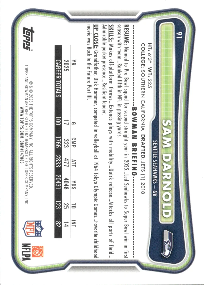 Sam Darnold card back