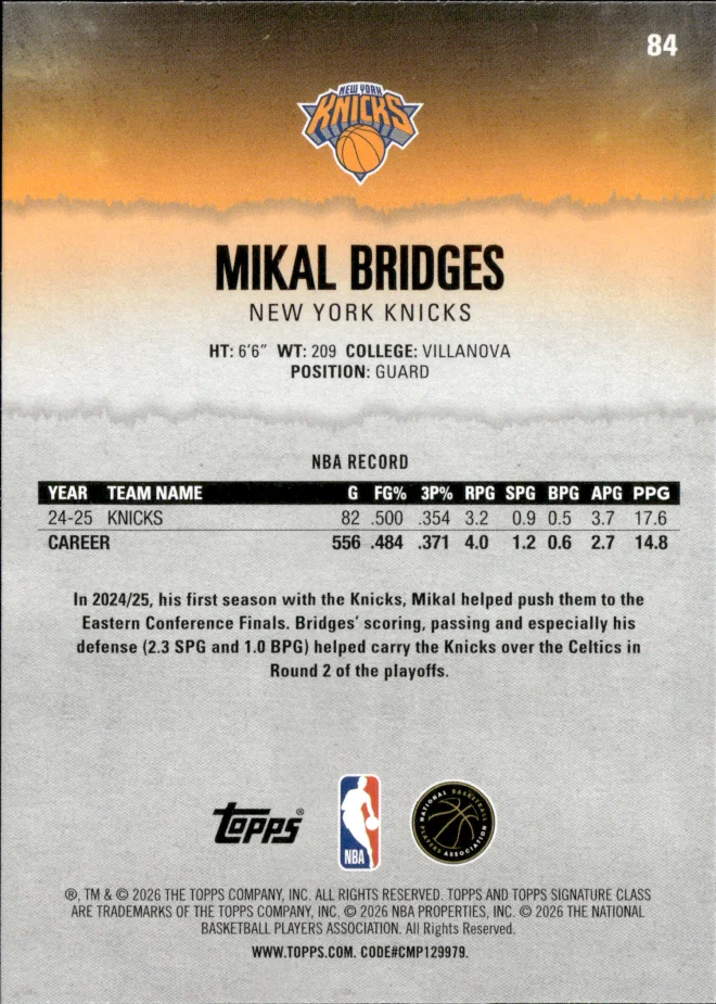 Mikal Bridges card back
