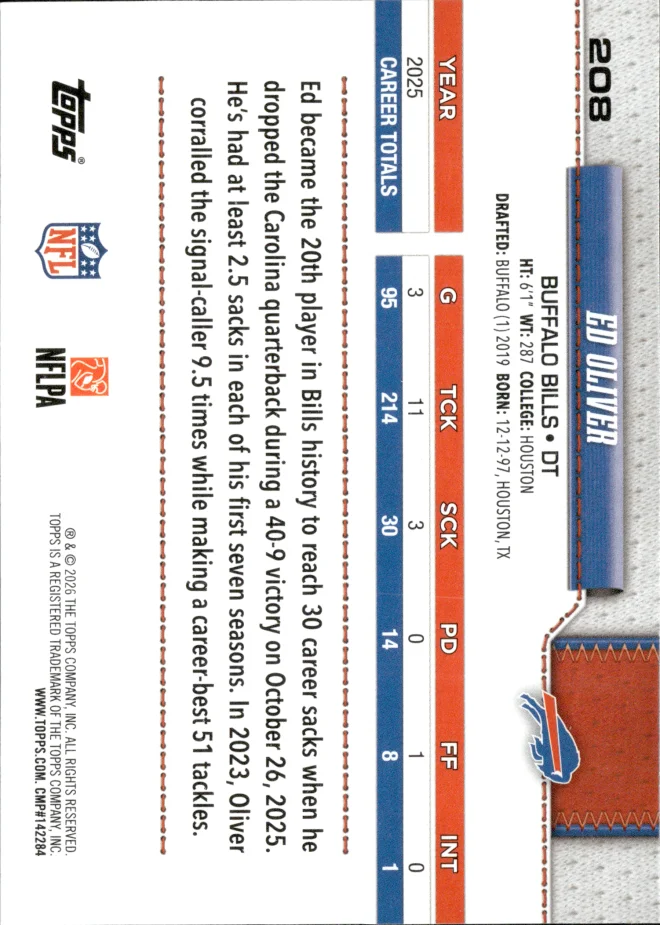 Ed Oliver card back