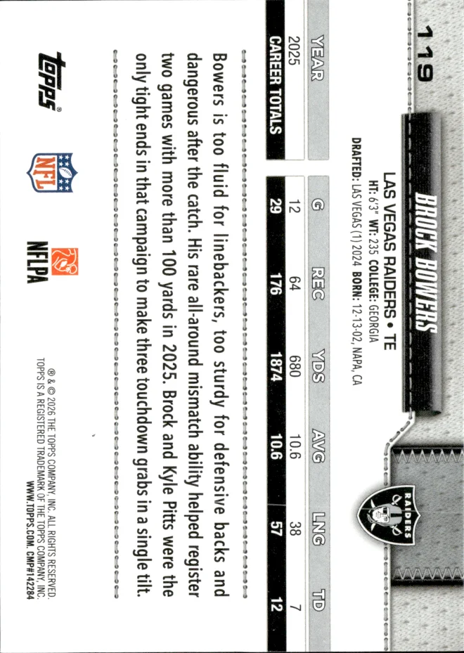 Brock Bowers card back