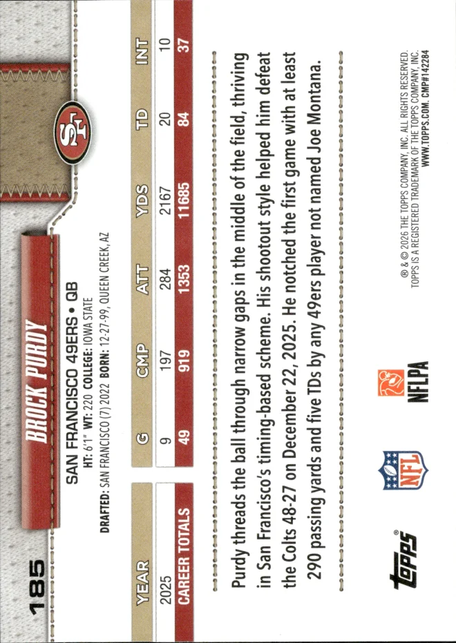 Brock Purdy card back