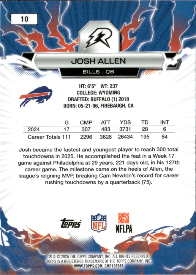 Josh Allen card back