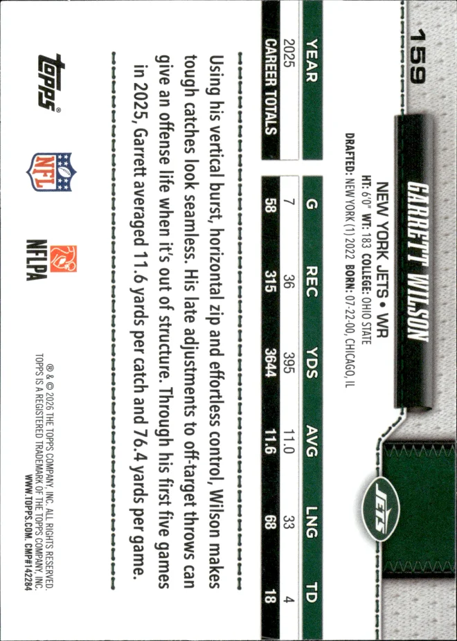 Garrett Wilson card back