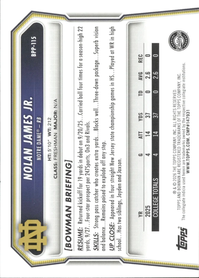 Nolan James Jr. card back