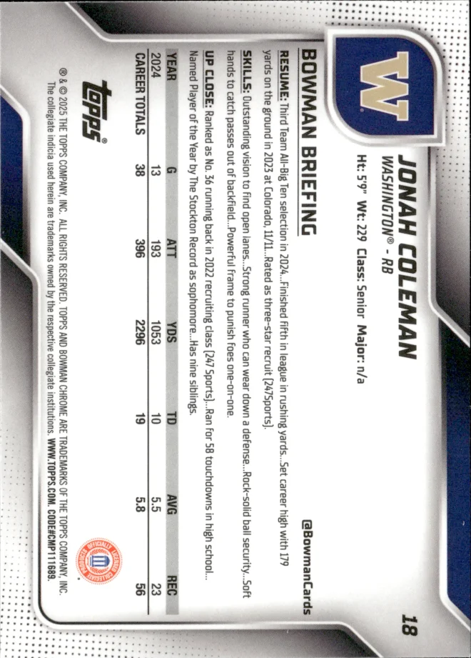Jonah Coleman card back