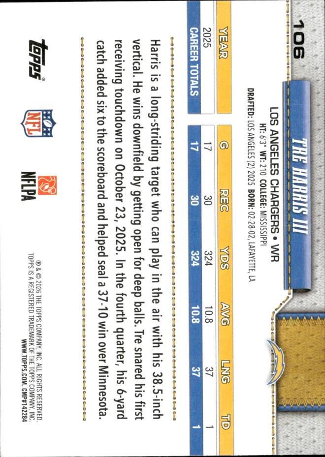 Tre Harris III card back