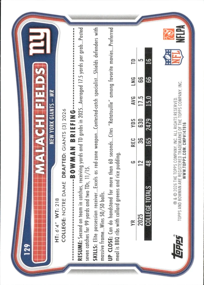 Malachi Fields card back